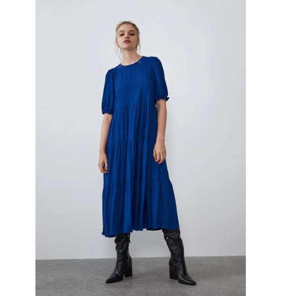 Zara Cobalt puff sleeve Midi dress